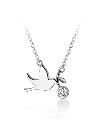925 Sterling Silver Rhinestone simple smooth Bird Pendant Necklace