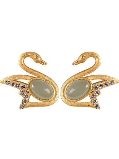 925 Sterling Silver Jade Swan Vintage Stud Earring