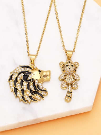 custom Brass Cubic Zirconia Tiger Lion  Head Vintage Necklace