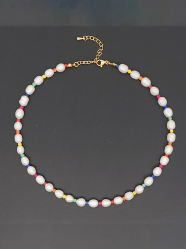 Stainless steel Freshwater Pearl Multi Color Round Bohemia Necklace