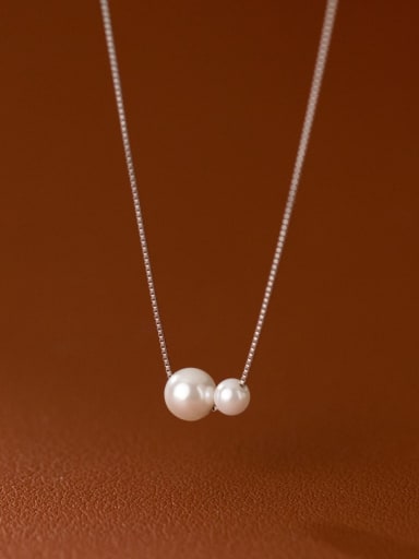 925 Sterling Silver Imitation Pearl Geometric Minimalist Necklace