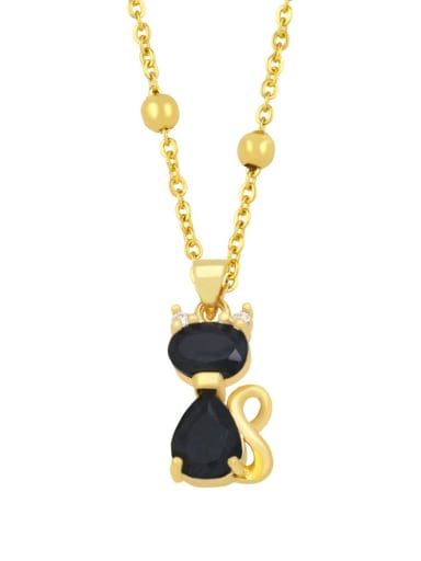 black Brass Cubic Zirconia  Vintage Cat Pendant Necklace