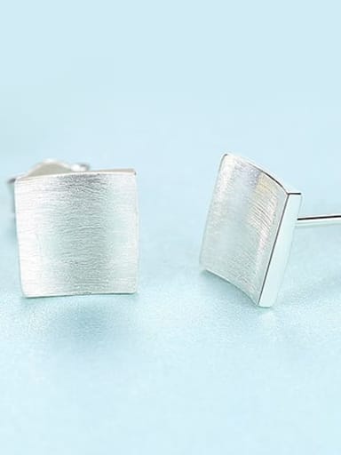 Platinum 17A01 925 Sterling Silver Smooth Square Minimalist Stud Earring