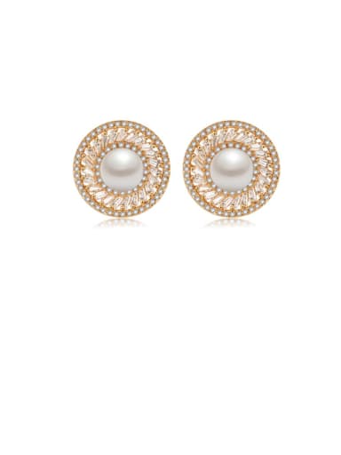 Copper Cubic Zirconia  Hollow Round Trend Stud Earring
