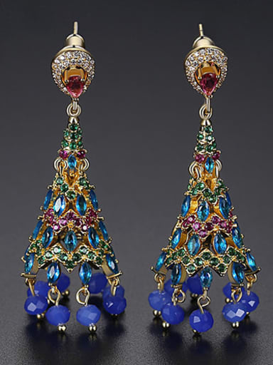 Copper Cubic Zirconia Multi Color Bell Ethnic Earring