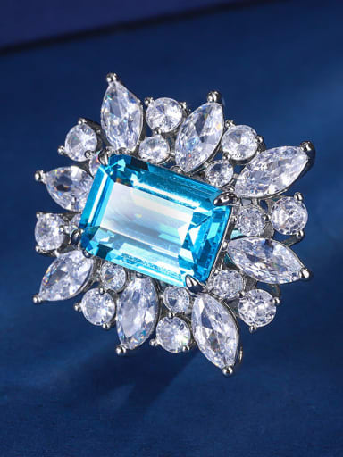 Sea Blue Treasure Ring Brass Natural Stone Geometric Luxury Cocktail Ring