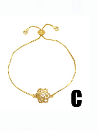 Brass Cubic Zirconia Clover Hip Hop Adjustable Bracelet