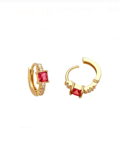 red Brass Cubic Zirconia Geometric Minimalist Huggie Earring
