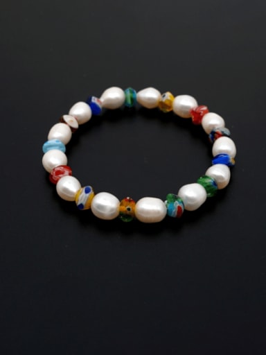 Freshwater Pearl Multi Color Ceramic Minimalist Stretch Bracelet