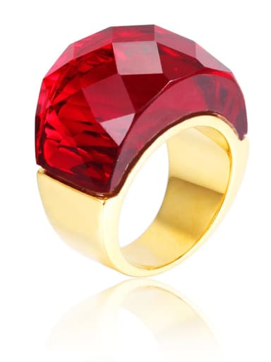Gold Color , Red Titanium Steel Glass Stone Geometric Ring with waterproof