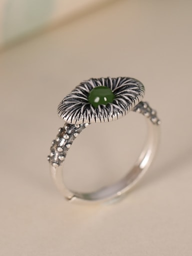 Jasper style (open size) 925 Sterling Silver Jade Leaf Vintage Band Ring