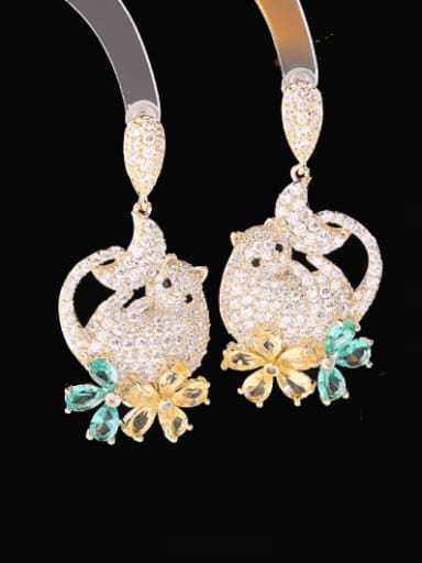 Brass Cubic Zirconia Cat Luxury Cluster Earring