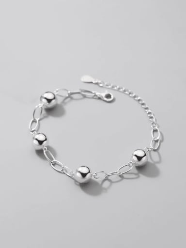 Silver 925 Sterling Silver Round Minimalist Beaded Bracelet