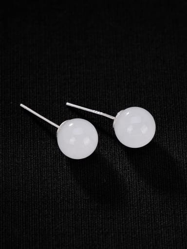 925 Sterling Silver Jade Round Ball Minimalist Stud Earring