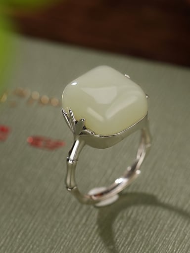 925 Sterling Silver Jade Geometric Vintage Band Ring