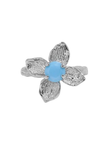 925 Sterling Silver Synthetic Nanostone Flower Vintage Band Ring