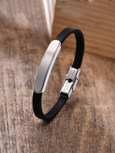 Steel color Stainless steel Leather Geometric Minimalist Band Bangle