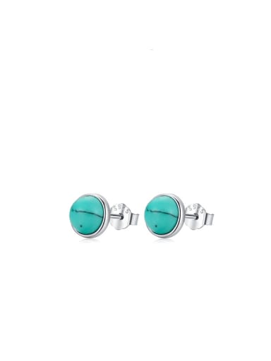 RHE1166 5 925 Sterling Silver Turquoise Geometric Minimalist Stud Earring