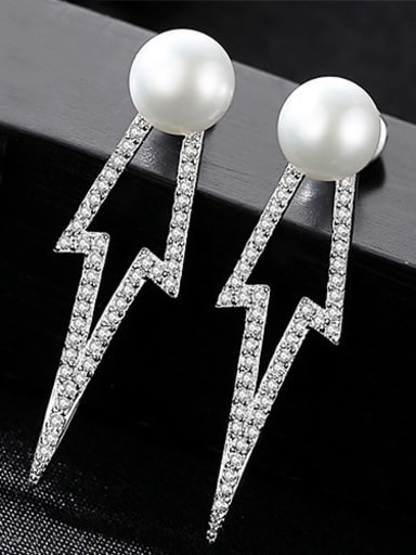 White 1C11 925 Sterling Silver Freshwater Pearl Geometric Classic Drop Earring