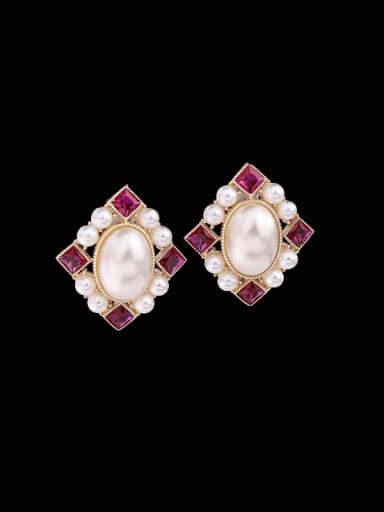 Brass Imitation Pearl Geometric Trend Stud Earring