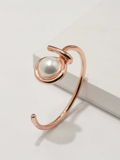 Copper Imitation Pearl White Irregular Minimalist Adjustable Bracelet