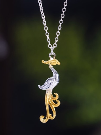 925 Sterling Silver Animal Artisan Phoenix Pendant Necklace