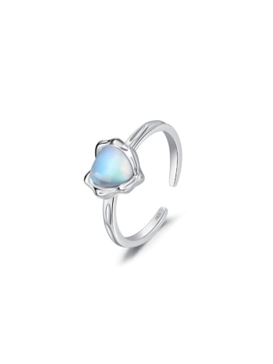 925 Sterling Silver Moonstone+Heart Heart Dainty Band Ring