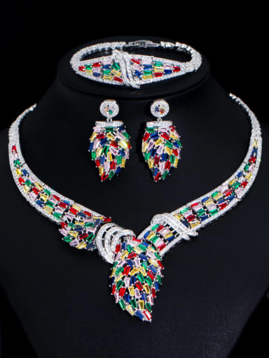 Brass Cubic Zirconia Luxury Irregular  Ring Earring Bangle And Necklace Set