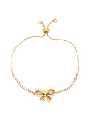 Pink Brass Cubic Zirconia Butterfly Vintage Adjustable Bracelet