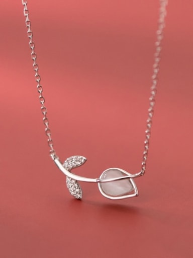 925 Sterling Silver Cats Eye Flower Minimalist  pendant Necklace