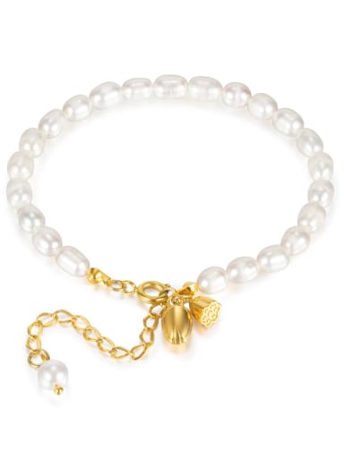 [1298] gold plated bracelet Stainless steel Freshwater Pearl Geometric Minimalist Bracelet
