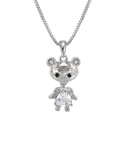 Crystal white Alloy Crystal Bear Cute Necklace