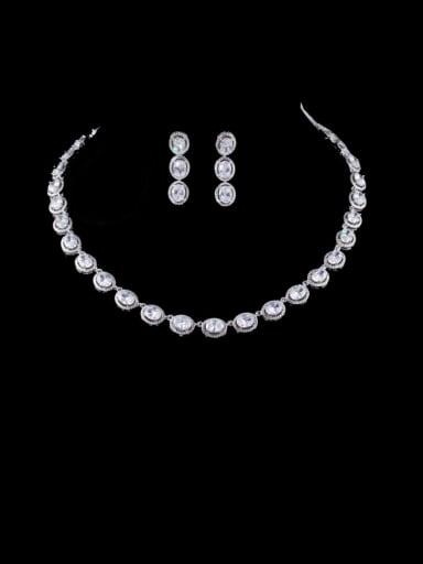 white Brass Cubic Zirconia Luxury Geometric  Earring and Necklace Set