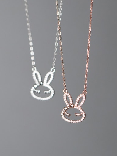 925 Sterling Silver Cubic Zirconia Rabbit Minimalist Necklace