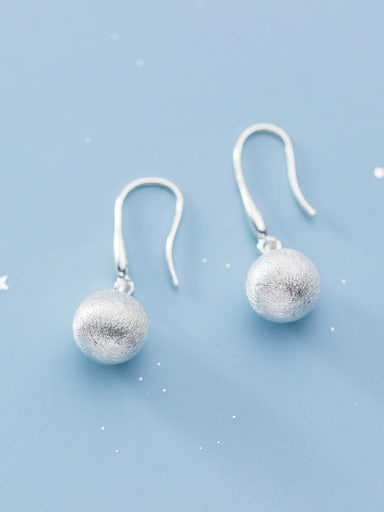 925 Sterling Silver With Platinum Plated Minimalist  Round Ball Hook Earrings