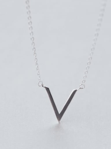 925 Sterling Silver  Minimalist  Letter V Pendant Necklace