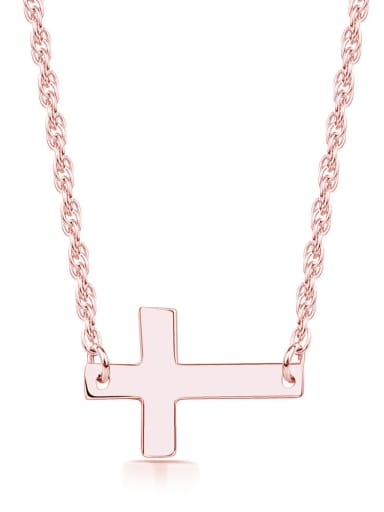 Rose Gold 925 Sterling Silver smooth Cross Minimalist pendant Necklace