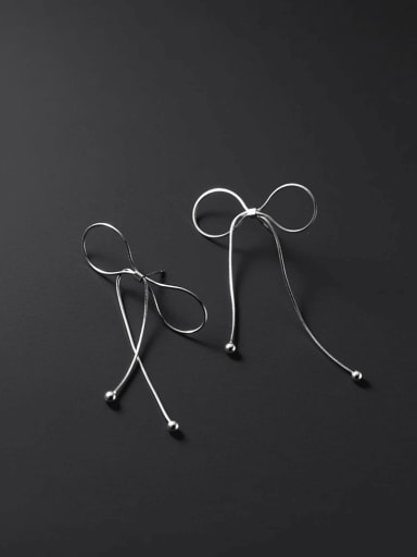 925 Sterling Silver Bowknot Taseel Minimalist Drop Earring