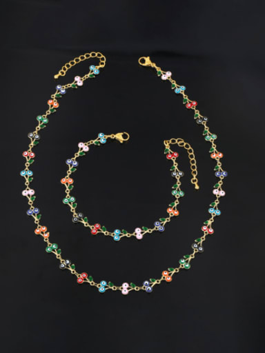 Brass Minimalist Enamel Evil Eye Bracelet and Necklace Set