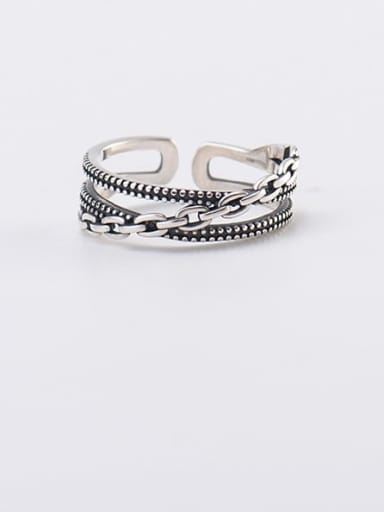 925 Sterling Silver Geometric  Retro line crossing Stackable Ring