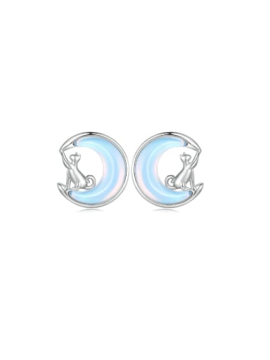 925 Sterling Silver Glass Stone Moon Cute Stud Earring