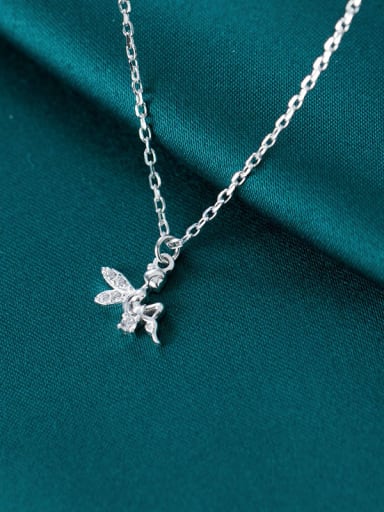 925 Sterling Silver Rhinestone Angel Cute Pendant Necklace