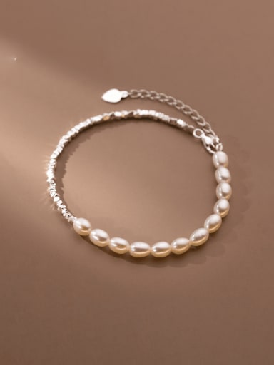 custom 925 Sterling Silver Freshwater Pearl Irregular Minimalist Beaded Bracelet