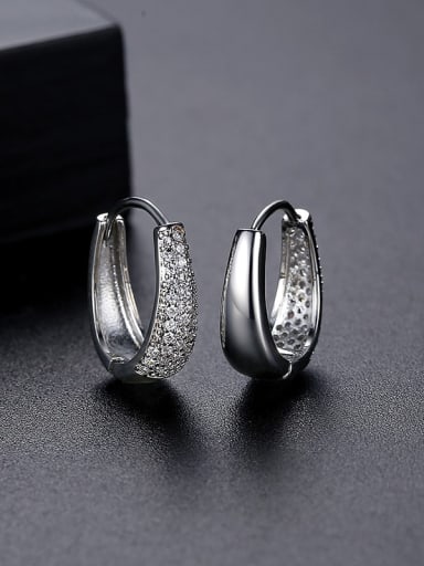 E21051502 Rh Brass Cubic Zirconia Geometric Trend Huggie Earring