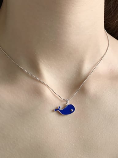 925 Sterling Silver blue dolphin enamel Necklace