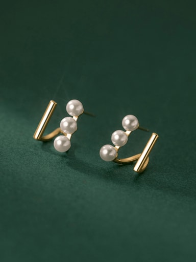 gold 925 Sterling Silver Imitation Pearl Irregular Minimalist Stud Earring