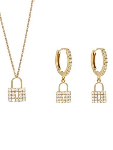 custom Brass Cubic Zirconia Minimalist Locket  Earring and Necklace Set