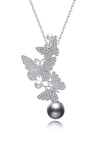 Brass Imitation Pearl Butterfly Vintage Necklace