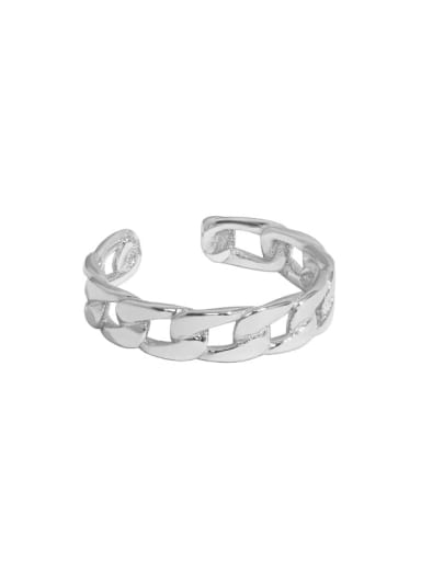 Platinum [11 adjustable] 925 Sterling Silver Geometric Chain Minimalist Band Ring