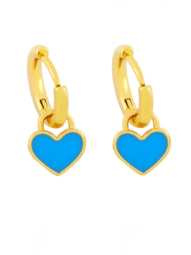 blue Brass Enamel Heart Minimalist Huggie Earring